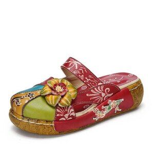 SOCOFY HANDMADE LEATHER BOHO CLOGS MULES SLIP ON SHOES MULTI COLOURED SZ 40NWOT